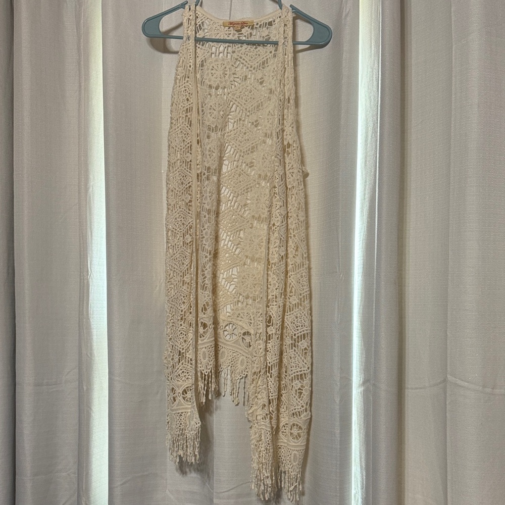 Cream Crochet Fringe Vest